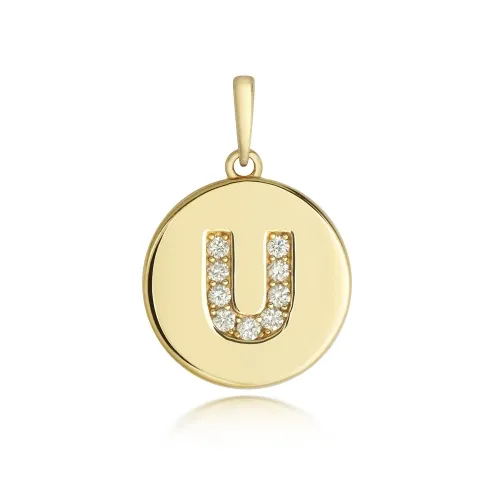 Diamond U Initial Pendant 9ct Yellow Gold 1.10g 